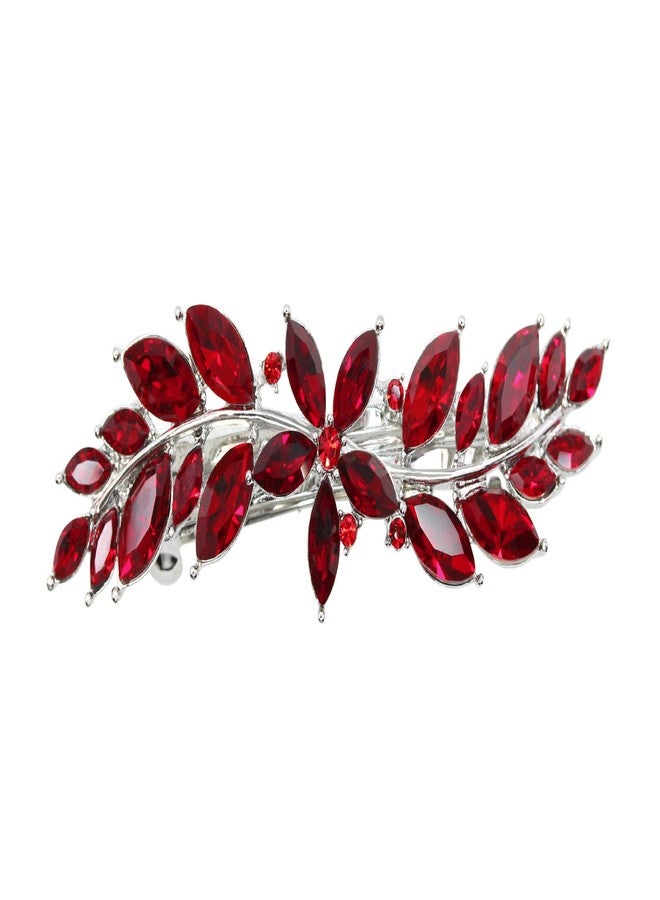 Faship Gorgeous Red Rhinestone Crystal Small Floral Hair Barrette Clip - Image 1